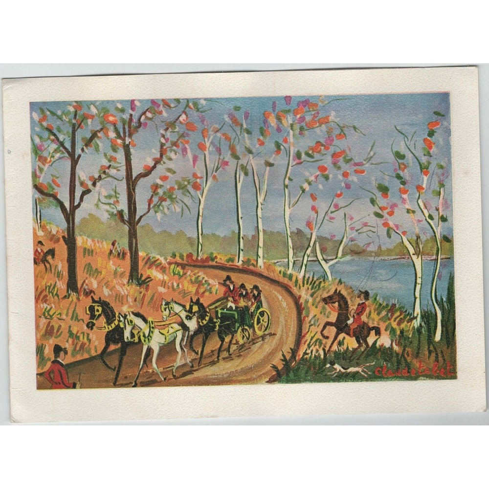 Vintage Claude Tabet Art Print A-09 Horse Carriage Riverside Paris France